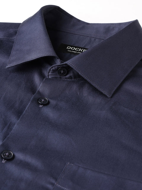 Dockers Men's Navy Blue Solid Smart Casual Full Sleeve Shirt
