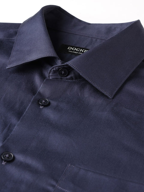 Dockers Men's Navy Blue Solid Cotton Formal Shirt – Full Sleeve