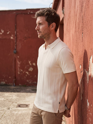 Dockers Men Off White Regular Fit Self Design Polo T-Shirt