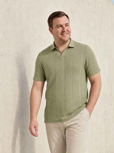 Dockers Men Olive Regular Fit Polo Collar Vertical Stripes T-Shirt