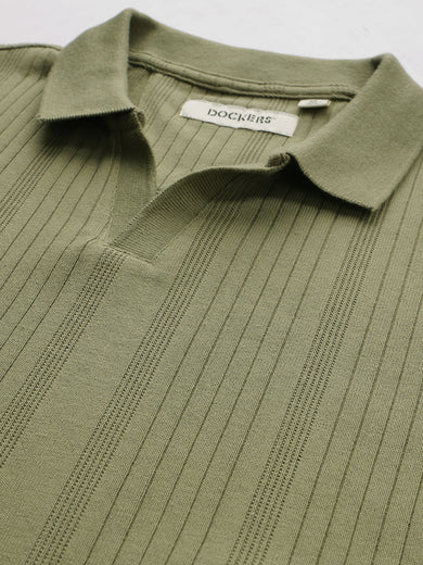 Dockers Men Olive Regular Fit Polo Collar Vertical Stripes T-Shirt