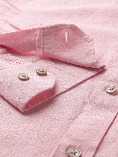 Dockers Men's Pink Striped Cotton-Linen Button-Down Full Sleeve Shirt