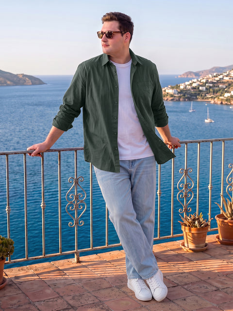 Dockers Men's Plus Size Green Twill Spread Collar Full Sleeve Shirt