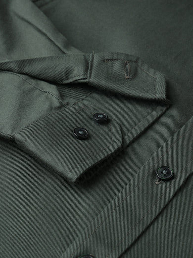 Dockers Men's Plus Size Green Twill Spread Collar Full Sleeve Shirt