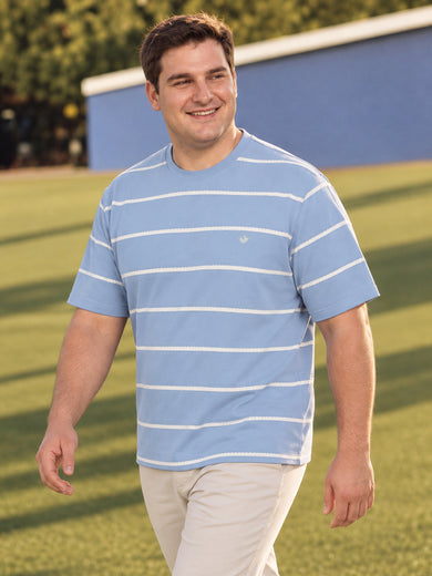 Dockers Men Sky Blue Regular Fit Crew Neck Horizontal Striped T-Shirt