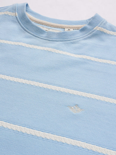 Dockers Men Sky Blue Regular Fit Crew Neck Horizontal Striped T-Shirt
