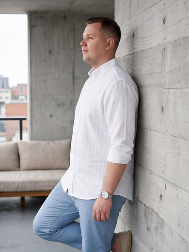 Dockers Men's White Pinstripe Button-Down Full Sleeve Shirt