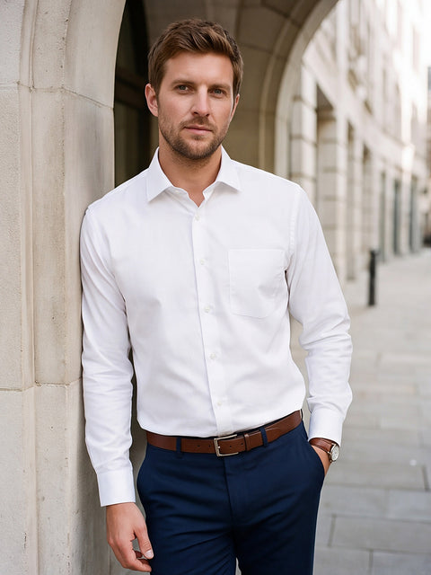 Dockers Men's White Solid Cotton Formal Shirt – Full Sleeve