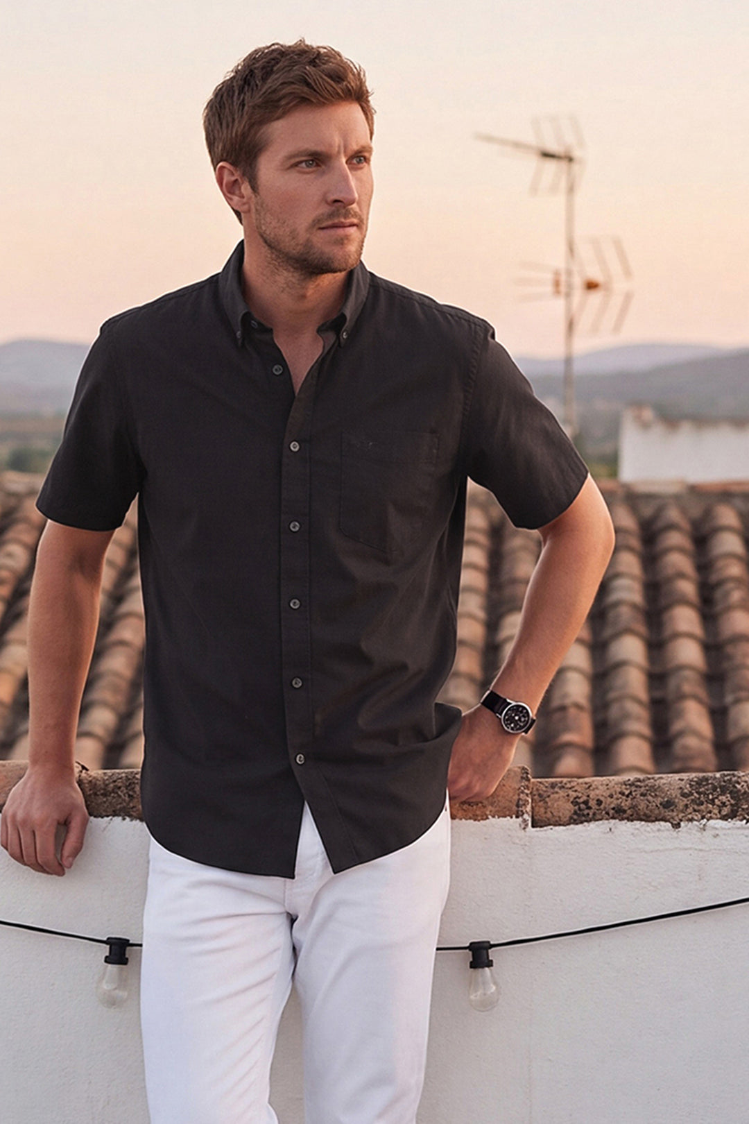 Dockers Men's Black Oxford Button-Down Half Sleeve Shirt