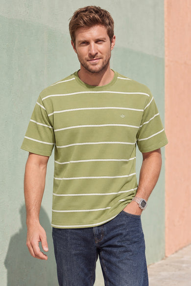 Dockers Men's Olive Striped Round Neck T-Shirt
