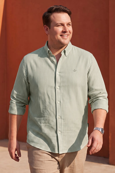 Dockers Men's Green Striped Cotton-Linen Button-Down Full Sleeve Casual Shirt