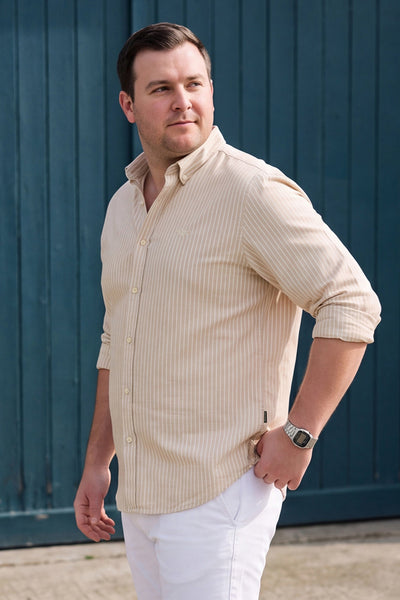 Dockers Men's Beige Striped Cotton-Linen Button-Down Full Sleeve Casual Shirt