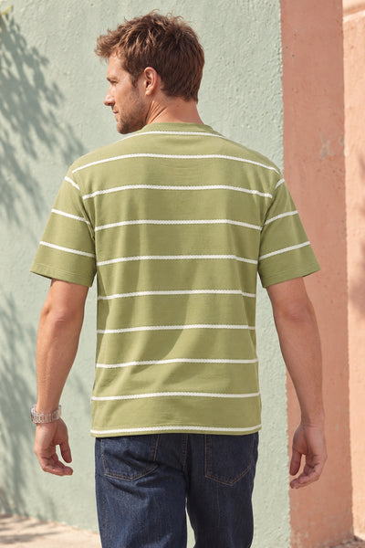 Dockers Men's Olive Striped Round Neck T-Shirt