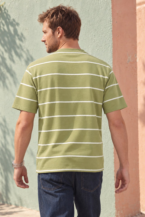 Dockers Men's Olive Striped Round Neck T-Shirt