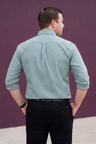 Dockers Men's Green Gingham Check Spread Collar Full Sleeve Shirt