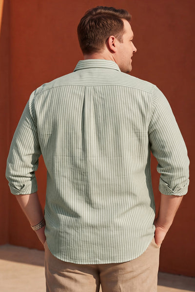 Dockers Men's Green Striped Cotton-Linen Button-Down Full Sleeve Casual Shirt