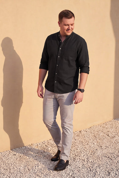Dockers Men's Black Solid Band Collar Shirt