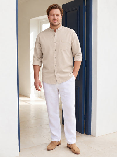 Dockers Men's Beige Oxford Mandarin Collar Casual Shirt