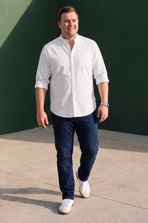 Dockers Men's Plus Size White Oxford Band Collar Shirt