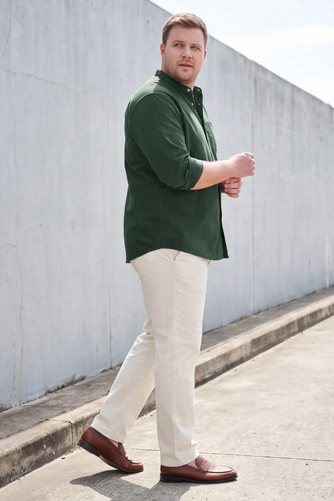 Dockers Men's Green Oxford Band Collar Casual Shirt