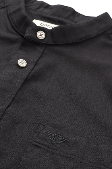 Dockers Men's Black Solid Band Collar Shirt