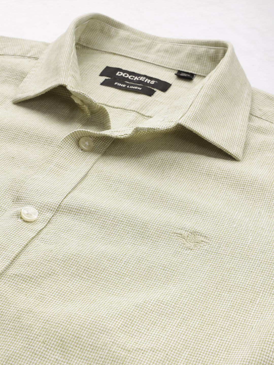 Dockers Men's Olive Textured Cotton-Linen Spread Collar Full Sleeve Casual Shirt
