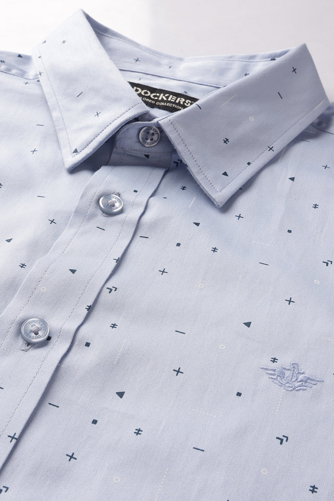 Dockers Men's Blue Geometric Print Spread Collar Full Sleeve Shirt