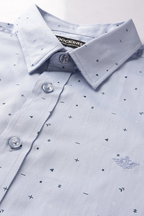 Dockers Men's Blue Geometric Print Spread Collar Full Sleeve Shirt