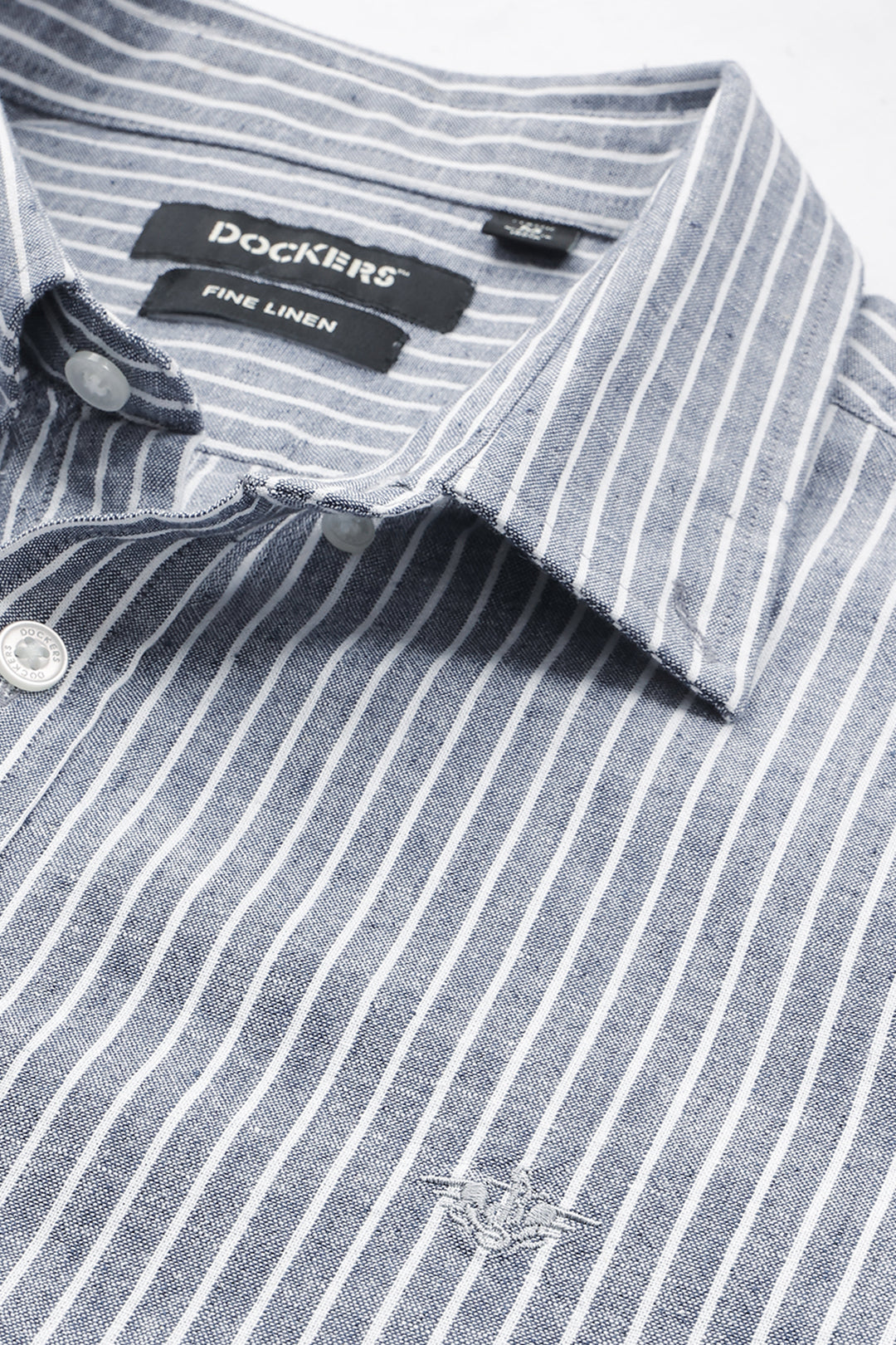 Dockers Men's Navy Blue Striped Cotton-Linen Button-Down Full Sleeve Casual Shirt