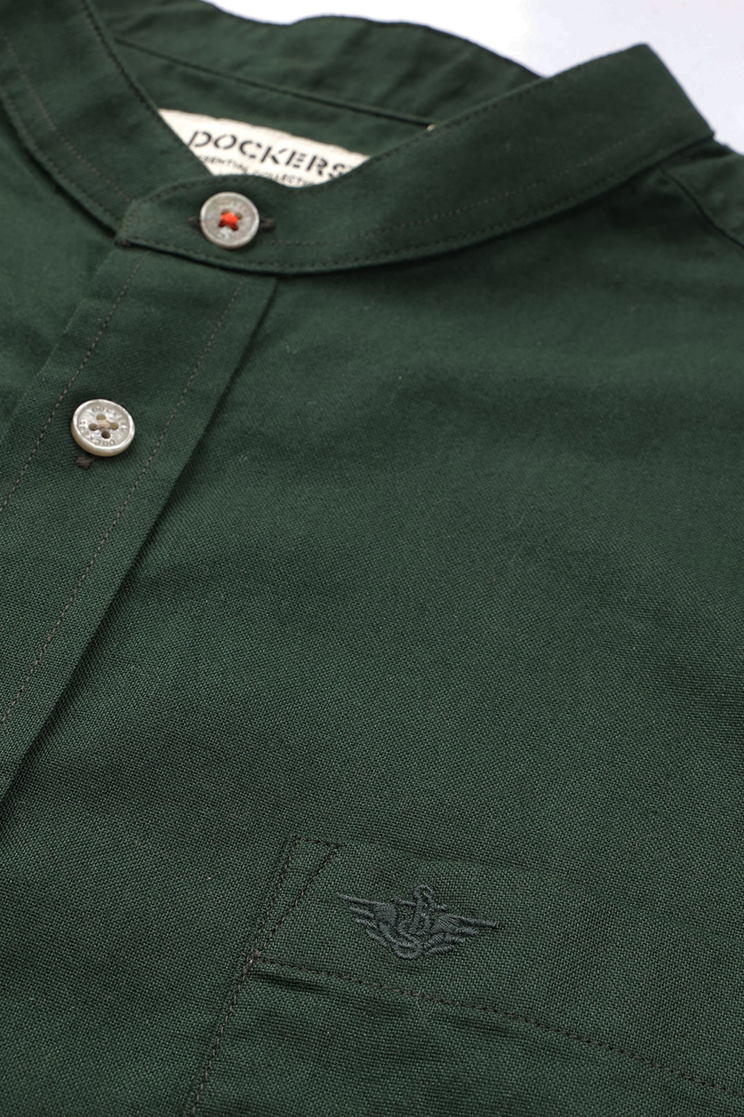 Dockers Men's Green Oxford Band Collar Casual Shirt