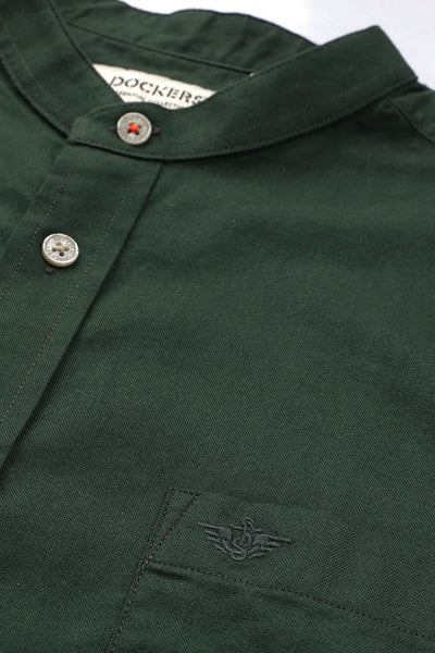 Dockers Men's Green Oxford Band Collar Casual Shirt