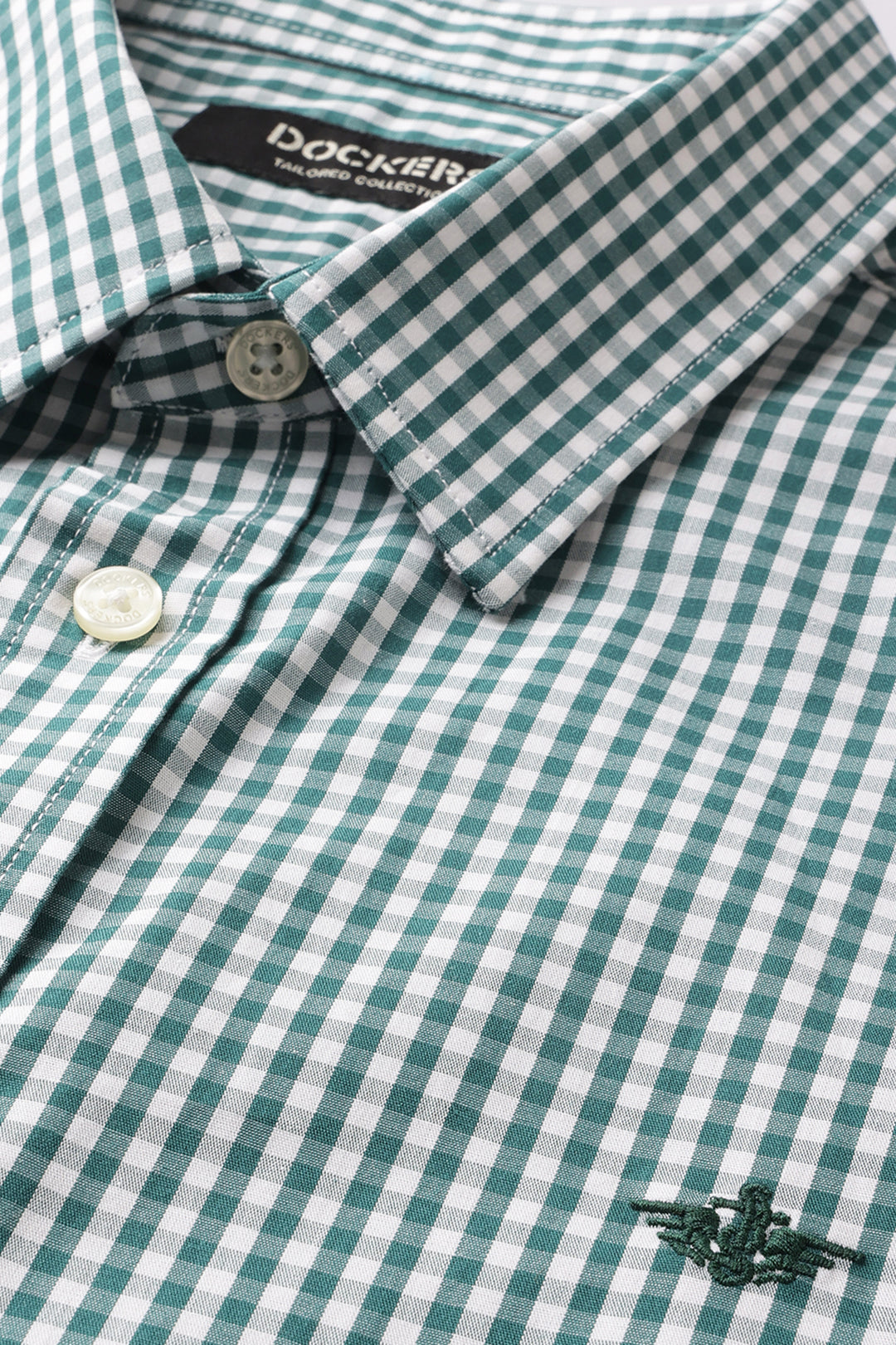 Dockers Men's Green Gingham Check Spread Collar Full Sleeve Shirt