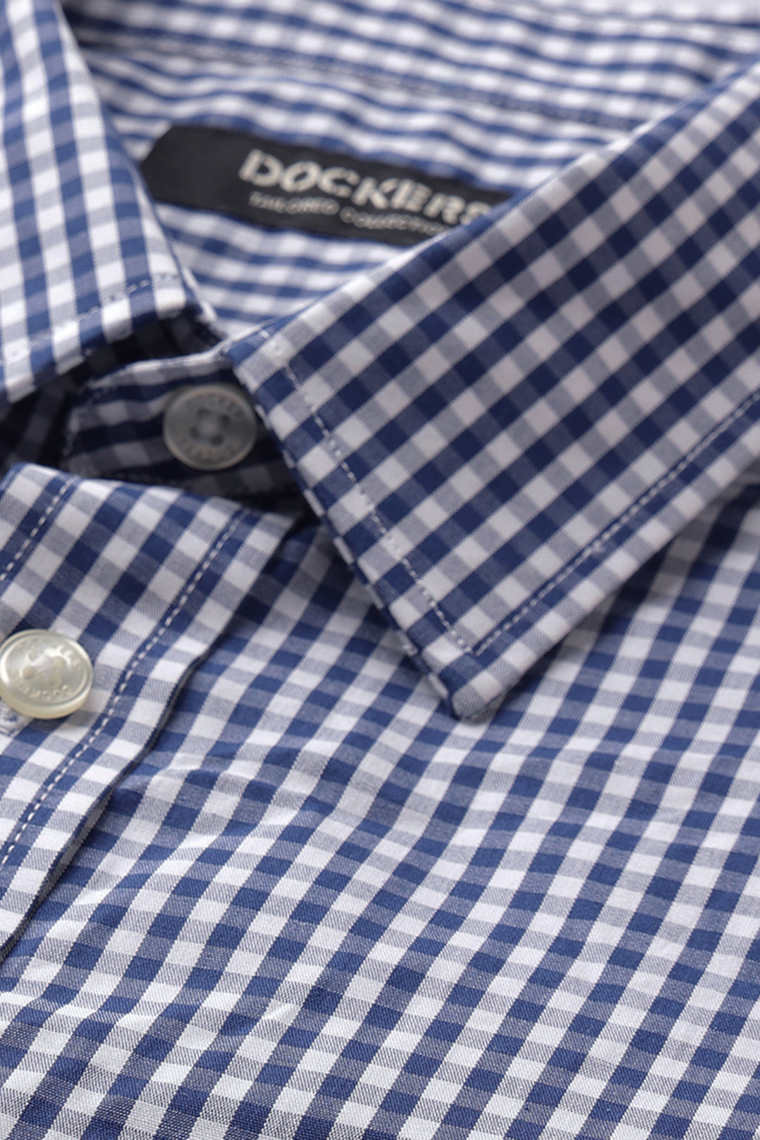 Dockers Men's Navy Blue Gingham Check Spread Collar Full Sleeve Casual Shirt