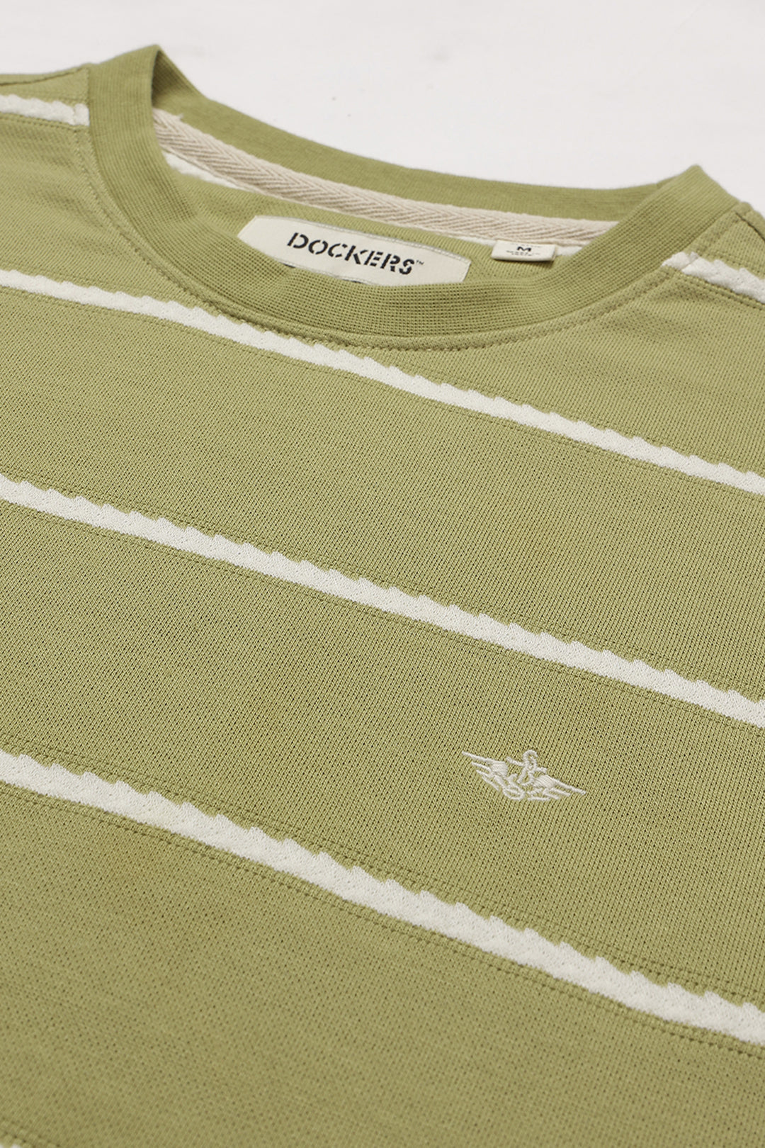 Dockers Men's Olive Striped Round Neck T-Shirt