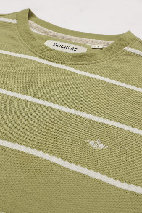 Dockers Men's Olive Striped Round Neck T-Shirt