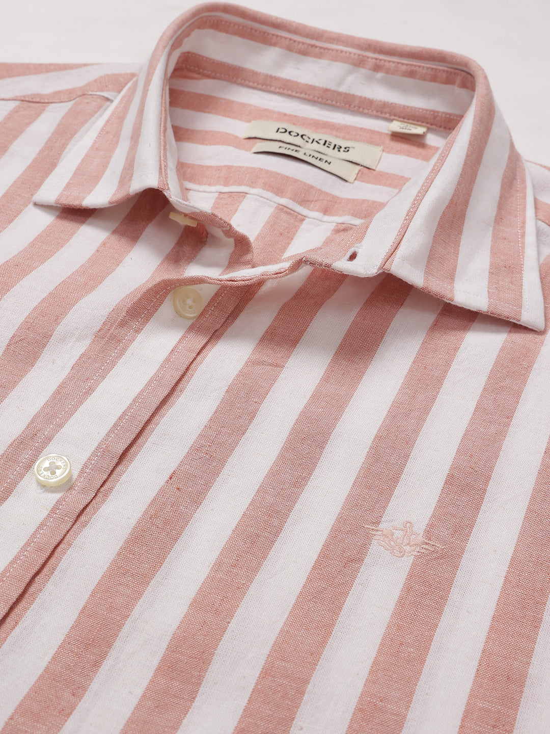 Dockers Men's Orange Striped Cotton-Linen Spread Collar Full Sleeve Casual Shirt