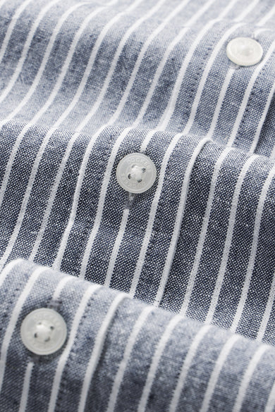 Dockers Men's Navy Blue Striped Cotton-Linen Button-Down Full Sleeve Casual Shirt