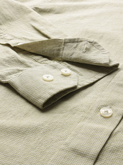 Dockers Men's Olive Textured Cotton-Linen Spread Collar Full Sleeve Casual Shirt