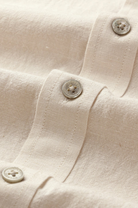 Dockers Men's Beige Solid Cotton-Linen Button-Down Full Sleeve Casual Shirt