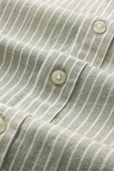 Dockers Men's Green Striped Cotton-Linen Button-Down Full Sleeve Casual Shirt