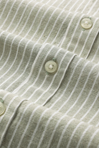 Dockers Men's Green Striped Cotton-Linen Button-Down Full Sleeve Casual Shirt