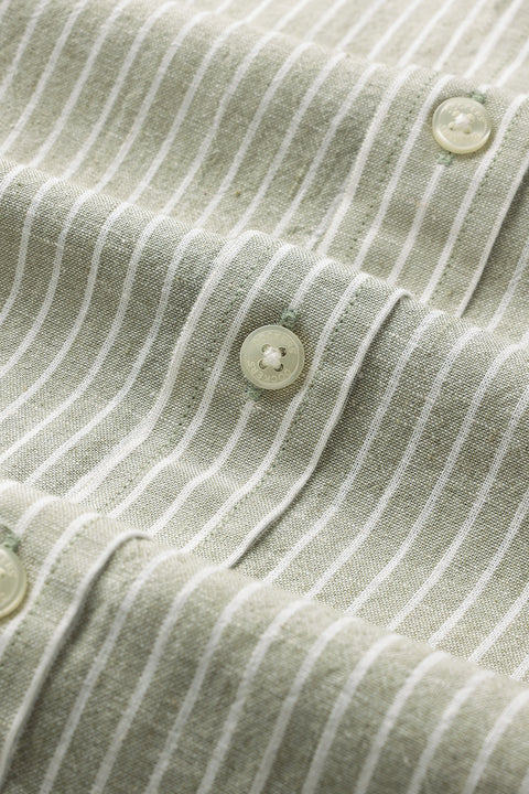 Dockers Men's Green Striped Cotton-Linen Button-Down Full Sleeve Casual Shirt