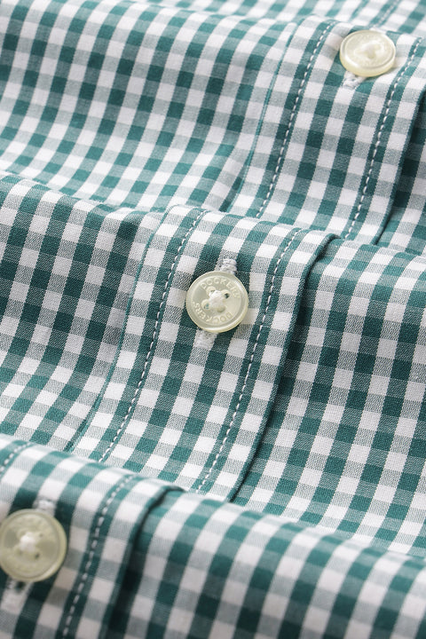 Dockers Men's Green Gingham Check Spread Collar Full Sleeve Shirt