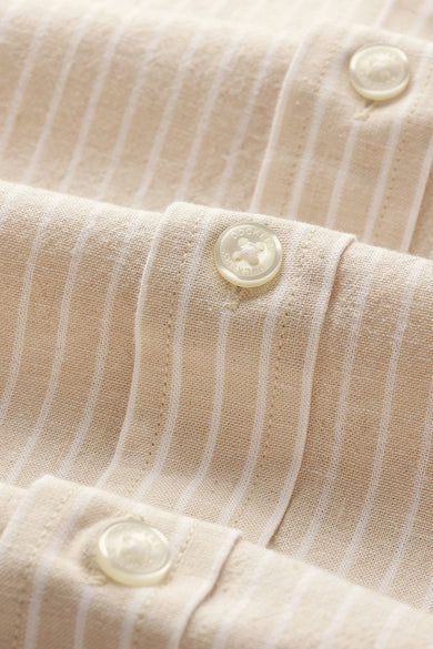 Dockers Men's Beige Striped Cotton-Linen Button-Down Full Sleeve Casual Shirt