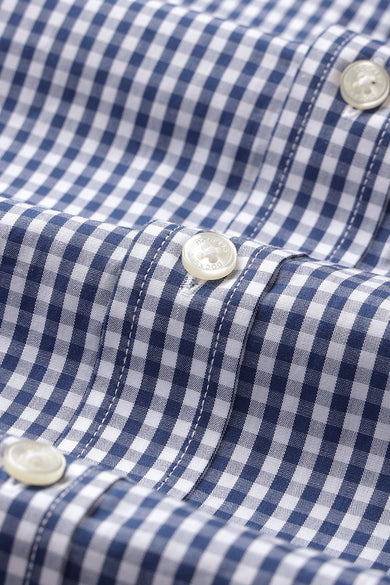 Dockers Men's Navy Blue Gingham Check Spread Collar Full Sleeve Casual Shirt