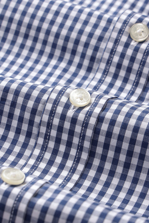 Dockers Men's Navy Blue Gingham Check Spread Collar Full Sleeve Casual Shirt