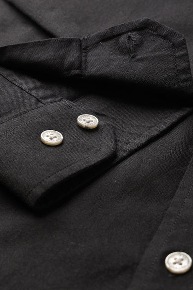 Dockers Men's Black Solid Band Collar Shirt