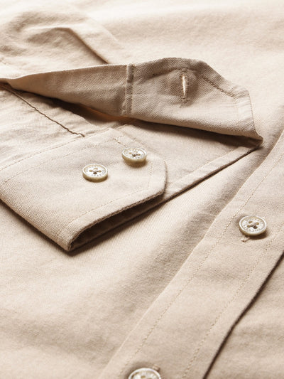 Dockers Men's Beige Oxford Mandarin Collar Casual Shirt