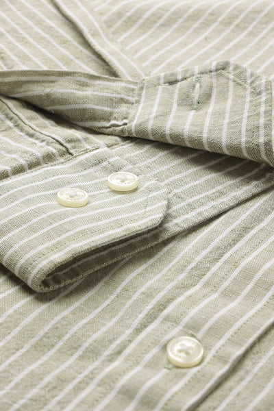 Dockers Men's Green Striped Cotton-Linen Button-Down Full Sleeve Casual Shirt