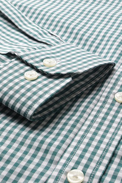 Dockers Men's Green Gingham Check Spread Collar Full Sleeve Shirt